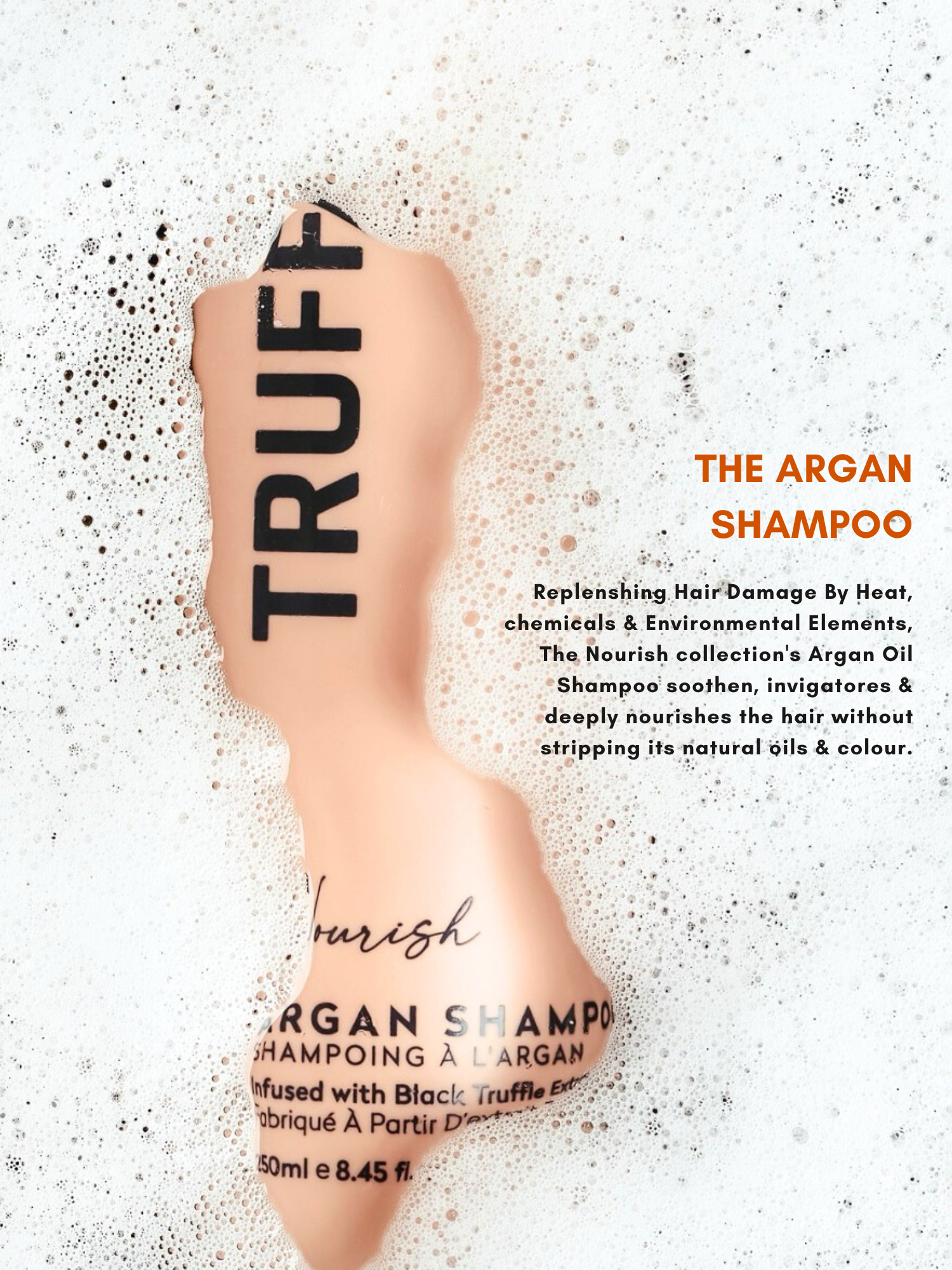TruffLuv Argan Oil Shampoo - replenishes hair damage from heat and environmental stress, infused with black truffle extract