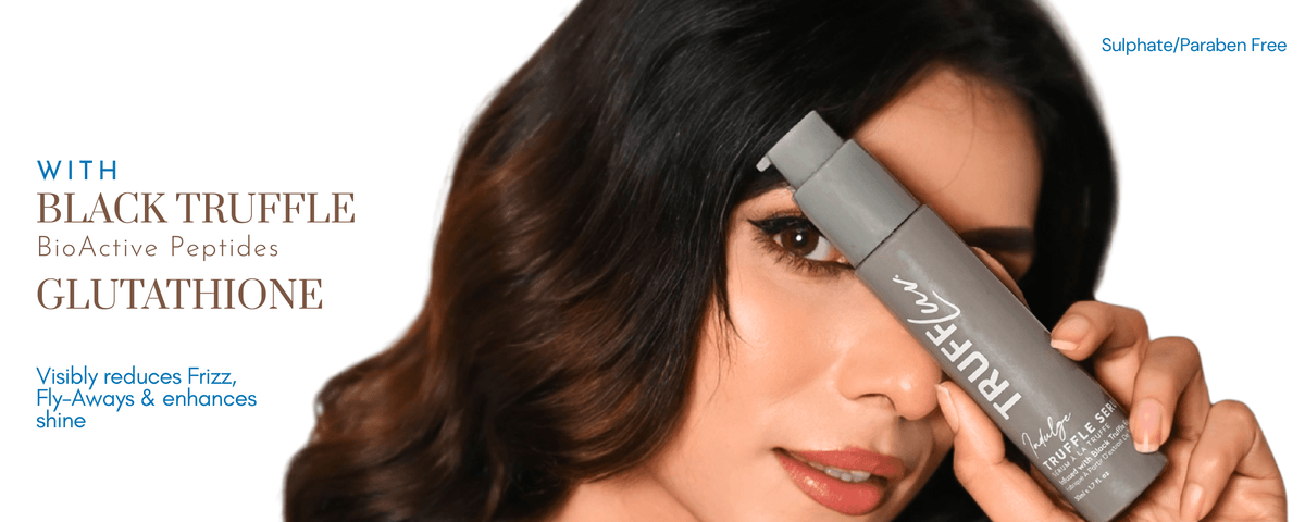 TruffLuv Truffle Serum with black truffle, BioActive Peptides and Glutathione - reduces frizz and flyaways, enhances shine